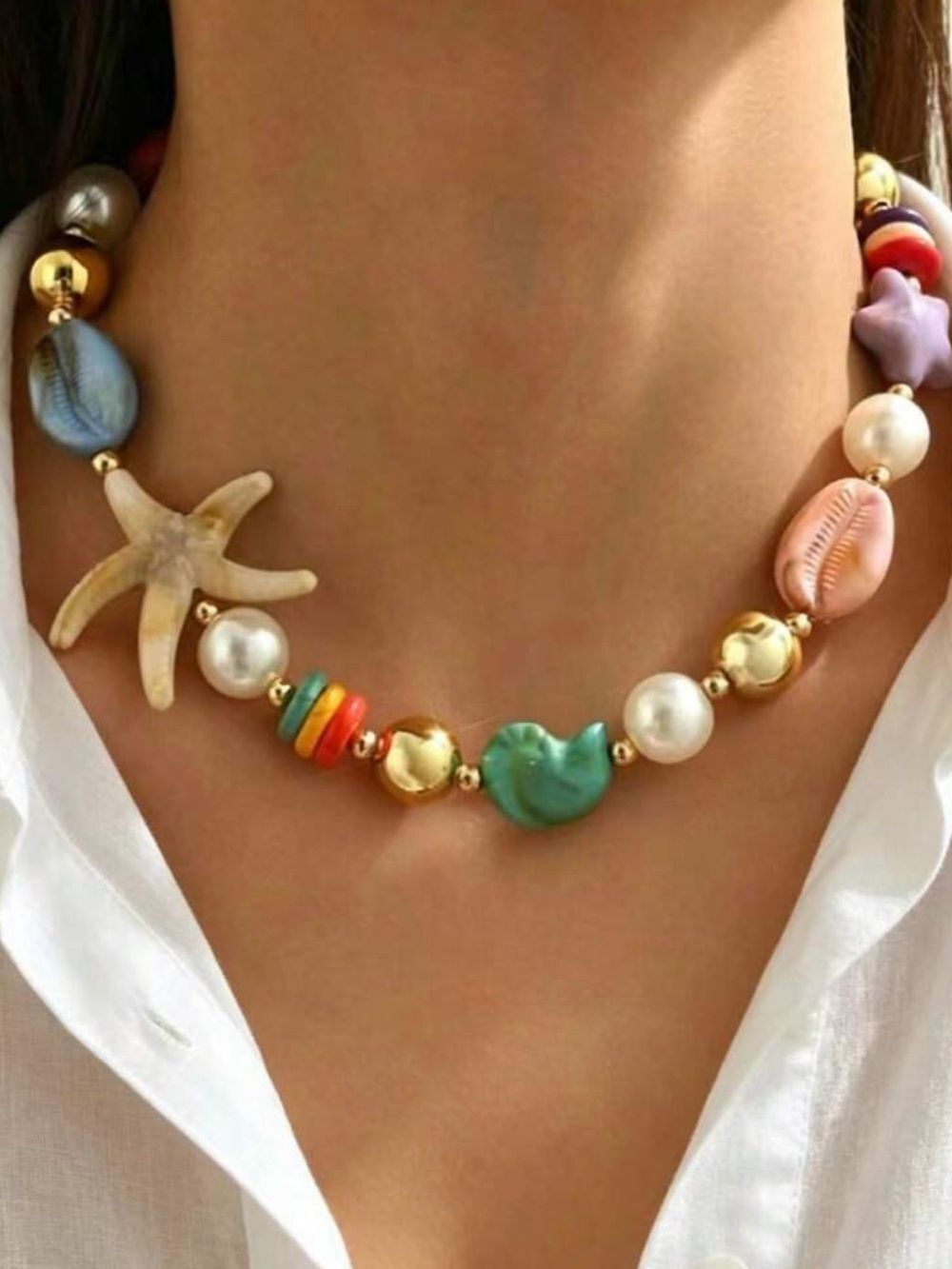Multicolor Beach Charm Statement Necklace - Women Jewelry R 618